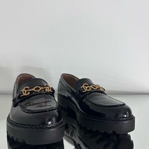 Black Loafers with Gold Chain Detail